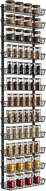 SWOMMOLY Adjustable Wall Mount Spice Rack Organizer, 12-Tier Dual-use (Multi-use) Hanging Spice Shelf Storage for Kitchen Pantry Cabinet Door, Seasoning Holder Organizer, Black