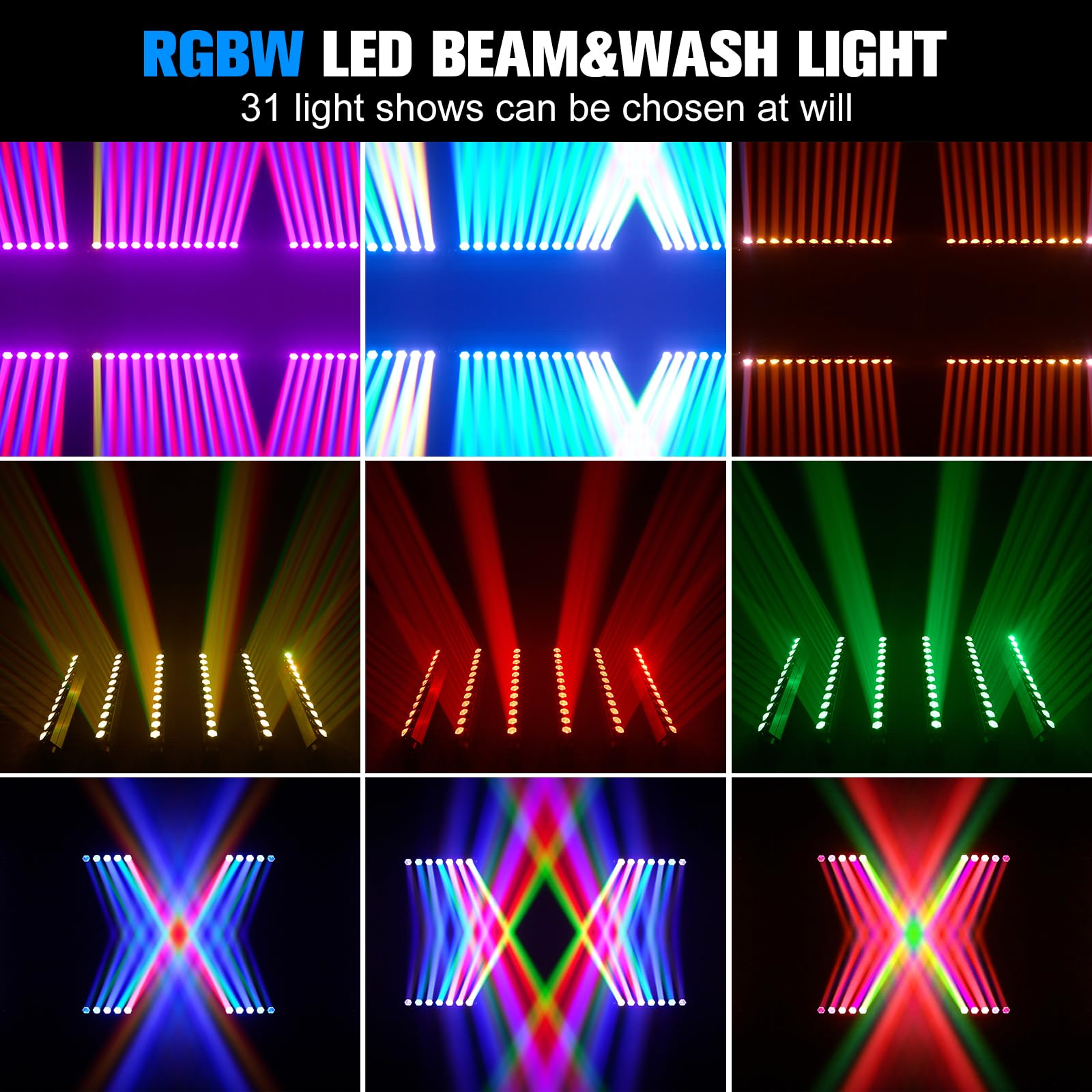 12x20W RGBW Lyre LED Beam Wallwasher Lumière, d-mx512(7/11/55CH)/Contrôle Sonore Actif Y-axis 180° Barre Lumineuse Professionnelle pour Scène Discothèque Soirée Concert
