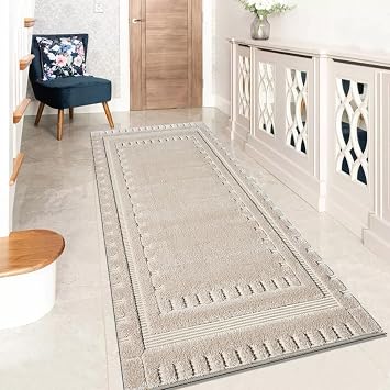 Rugs Inn Comfy Runner - Dense Pile Runner for Kitchen Bedroom Living Room - Super Soft Thick Plain Solid Colour Luxury Rugs for Hallways Des1 Beige, 80 x 150 cm