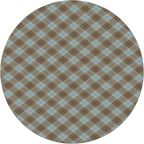 Miniatura 3 de Mantel redondo a cuadros marrones, para interiores, cocina, comedor o exterior, impermeable y lavable, mantel redondo ajustable con bordes
