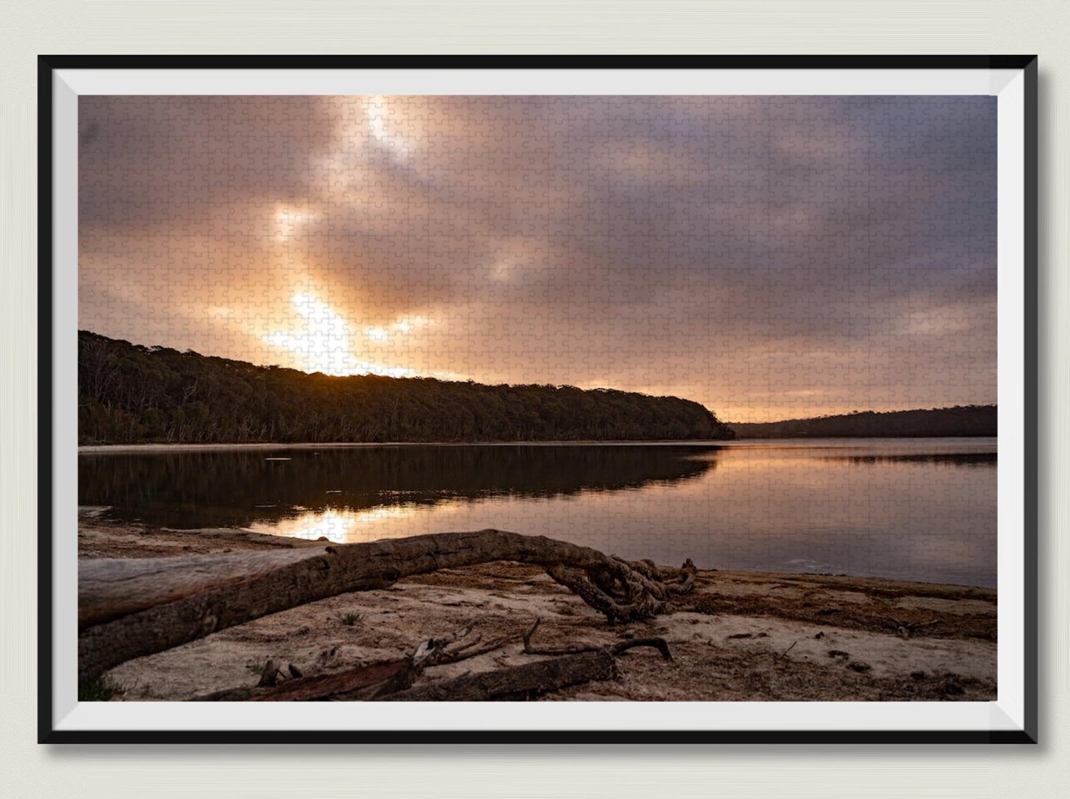 Sonnenuntergang am See – 1500-teiliges Holzpuzzle – Bodenpuzzle, lustiges Spiel oder Puzzle