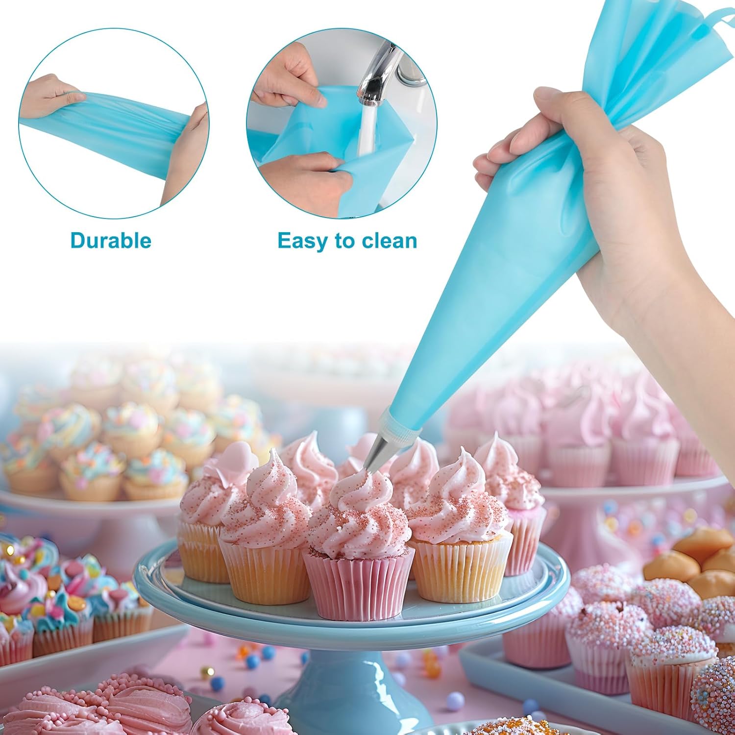AiQInu Professional Piping Bags 34 Pcs, Reusable Washable Silicone Piping Bag, Pastry Bag for Sweets, Pastry Kit with Nozzles for Cakes Cupcakes Biscuits