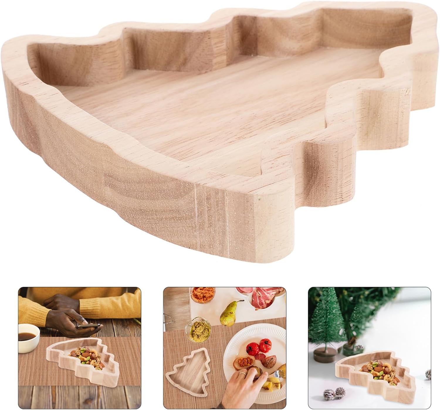 Christmas Tree Wooden Snack Server Tray for Fruit, Candy Xmas