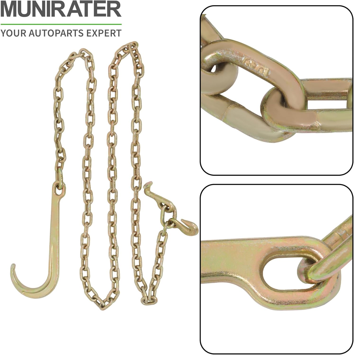 munirater 5/16in x 10 FT Grade 70 Tow Chain 15 J Hook and T Hook Mini J Hook Recovery Wrecker Axle Tow Truck Chain