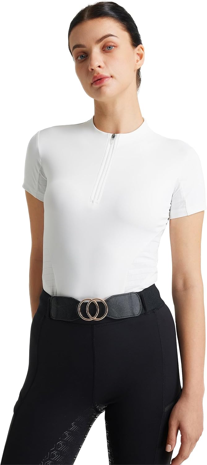 FitsT4 Sports Equestrian Shirts for Women Short Sleeve Horse Riding Shirts Quick Dry UPF50+ Riding Top Quarter Zip