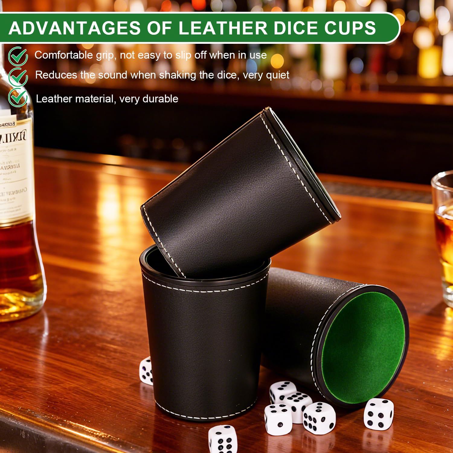 6 Piezas Juego de Tazas de Dados de Cuero con 36 Dados para Juegos de Mesa,Juegos de Fiesta y Reuniones Familiares