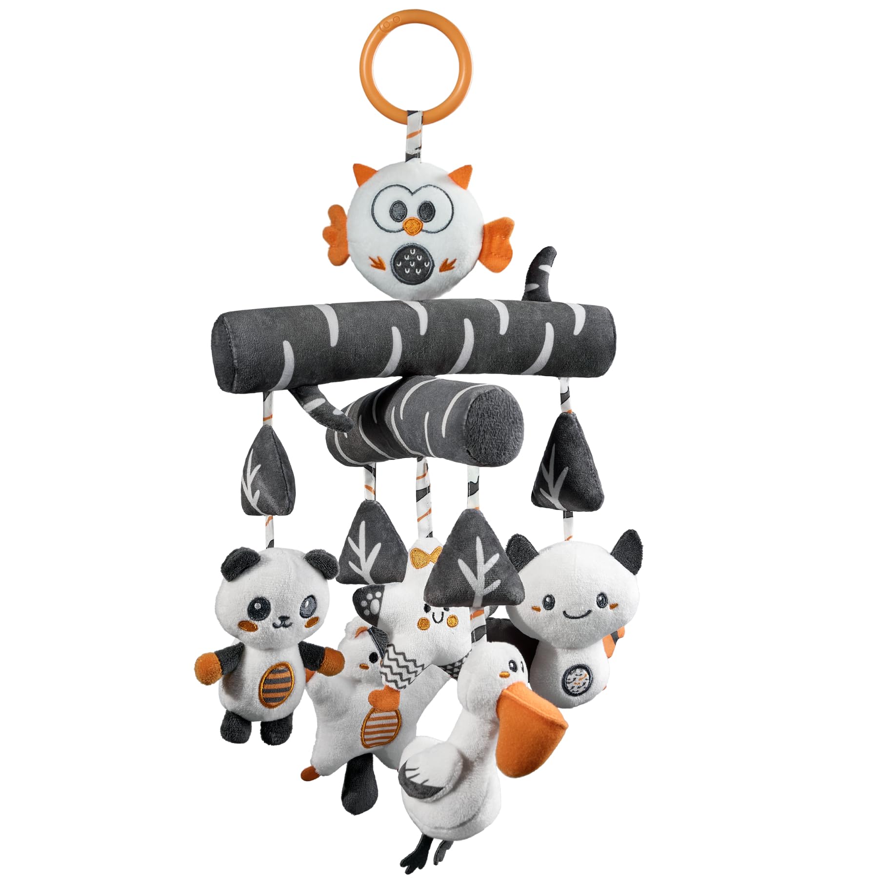 TUMAMA Baby Pram Toy from 0 2 3 4 6 8 9 12 Months, Contrast Black White Play Arch Pendant Gripping Toy Baby Toy with Sound