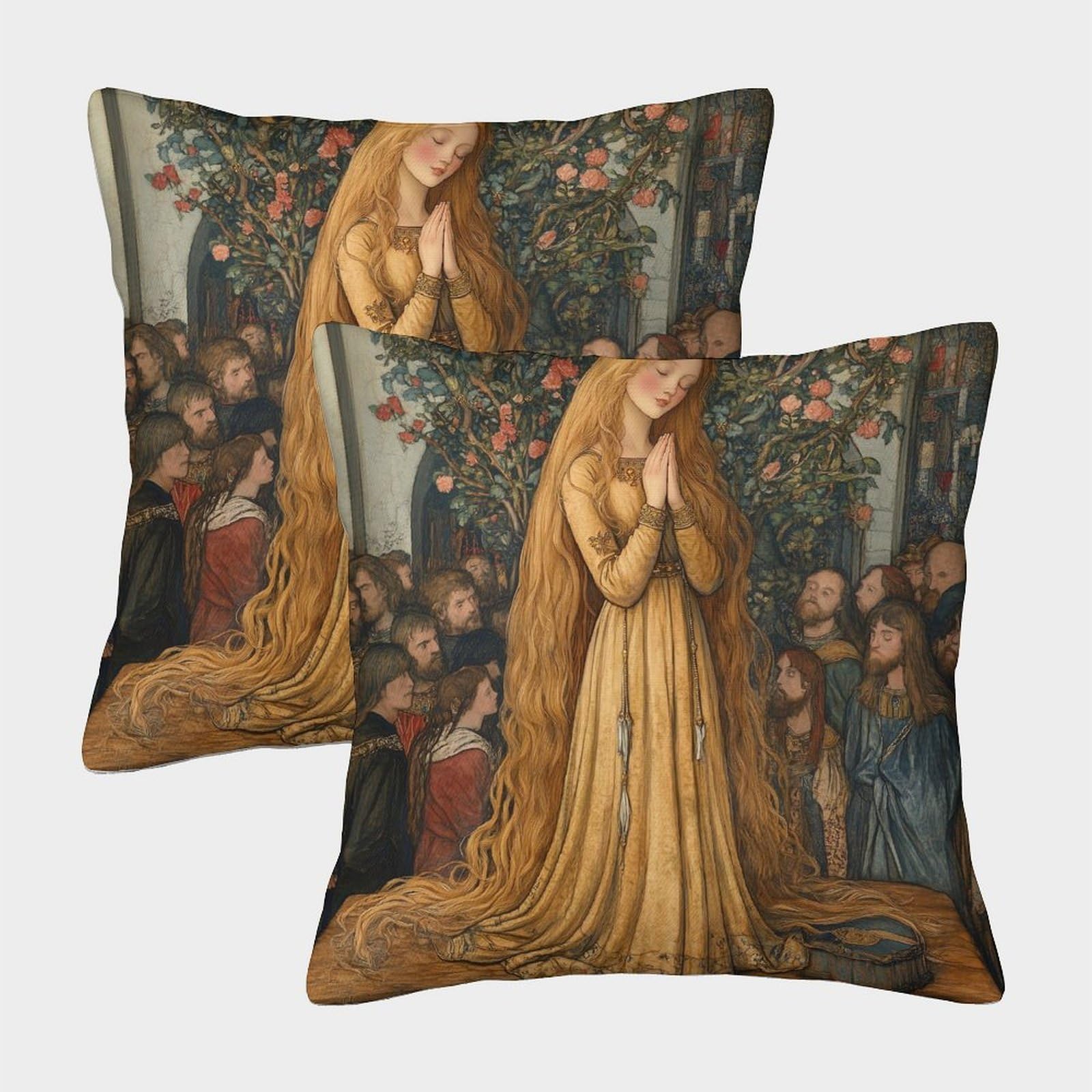 kaiyun 2 Pack Medieval Insular Manuscript Style,Beautiful Lady Pillowcase 40x40cm, Cushion Cover,3D Digital Printing Bed Sofa Decorative
