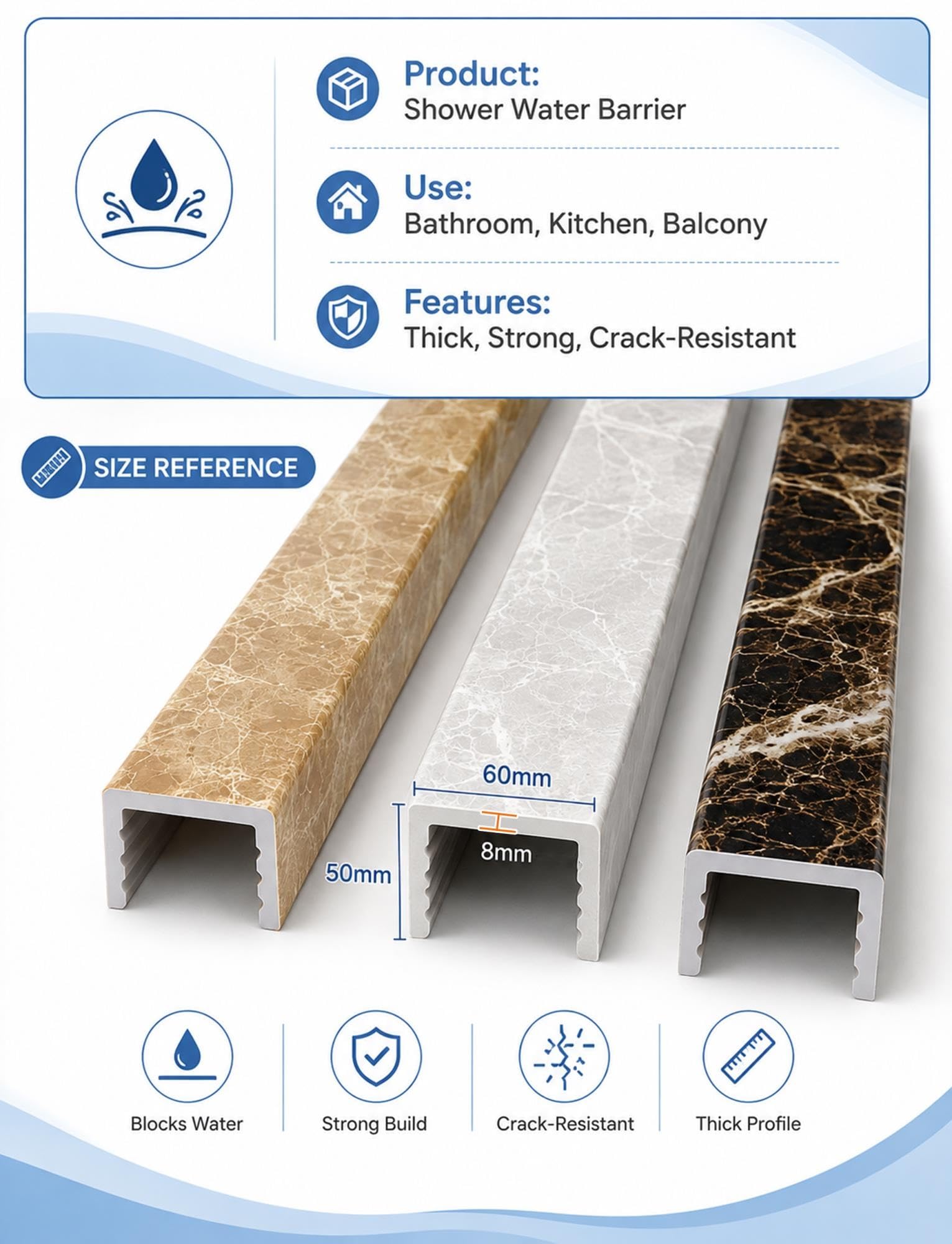 Soglia doccia in PVC rigido effetto marmo per pavimento bagno