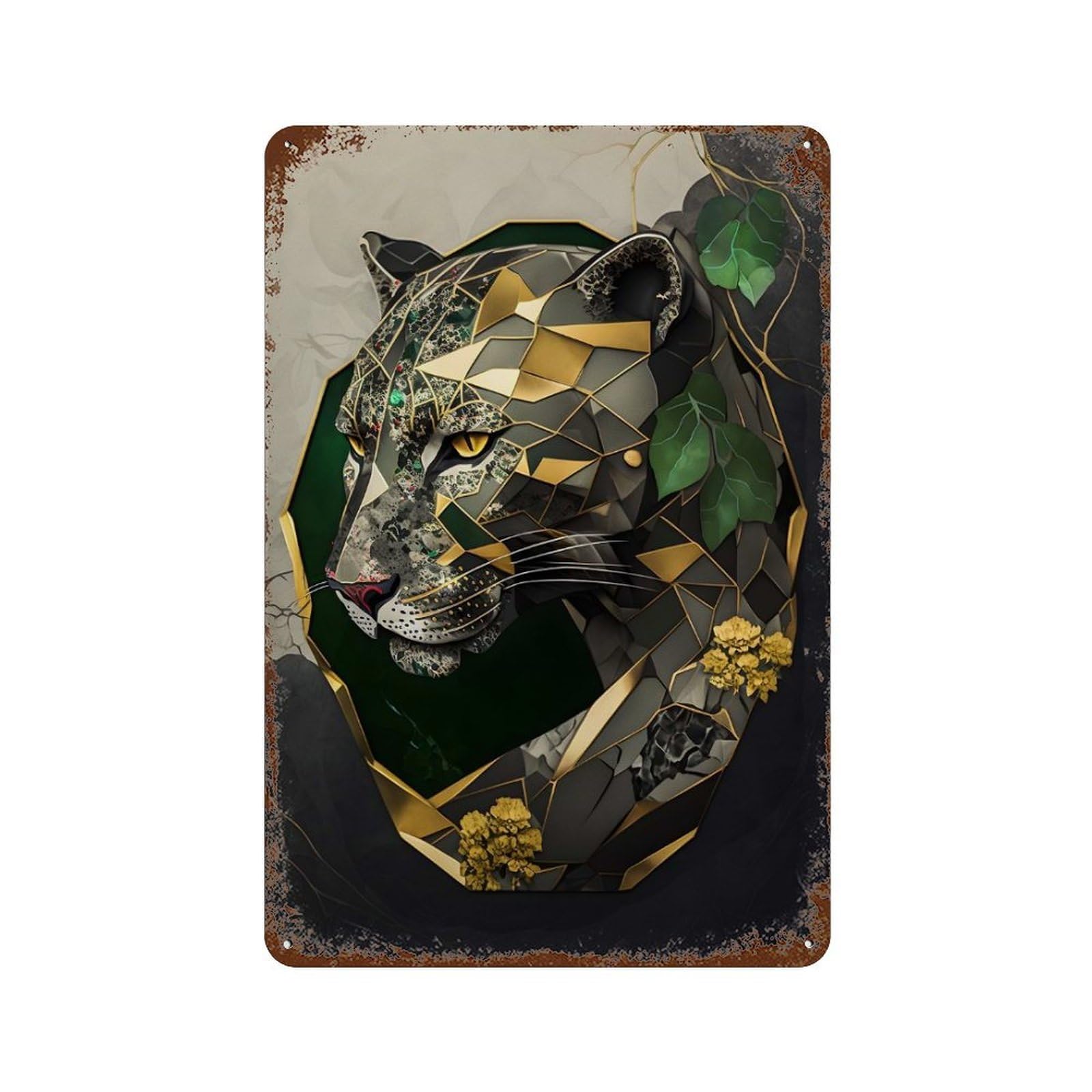 Abstract Panther 11.8"x7.9" Rust Effect Tin Sign, Vintage Wall Decor for Farmhouse, Kitchen And Entryway Decor