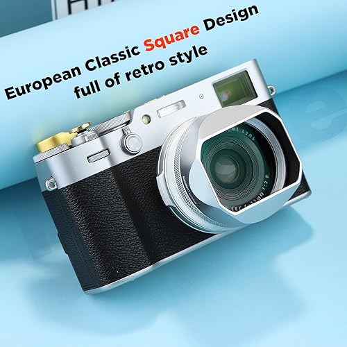 Miniatura 6 de Haoge LH-X54W Parasol de lente cuadrado de metal con anillo adaptador de 49 mm para cámara Fujifilm X100VI Fuji X100V, color plateado