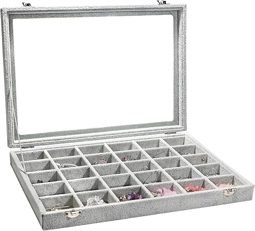Stratalife Bandeja para joyas, organizador de joyas, caja organizadora de joyas, bandeja de terciopelo para joyas con tapa transparente, cajón