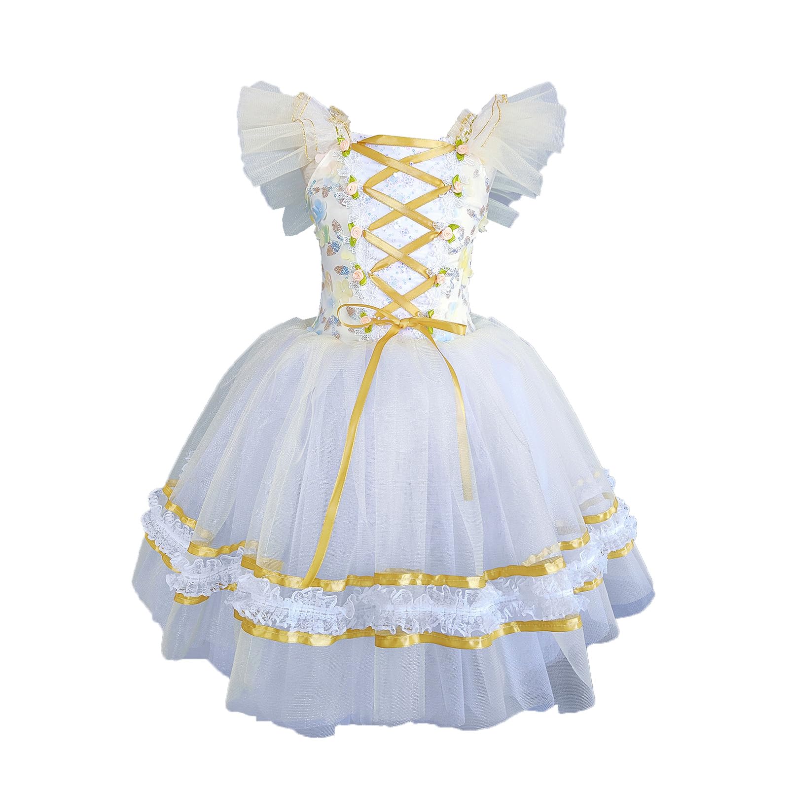 Mädchen Blumen Schnürkleid Ballettkleid Prinzessin Rock Tütü, Tüll Ballerina-Kostüm Für Tanz & Party
