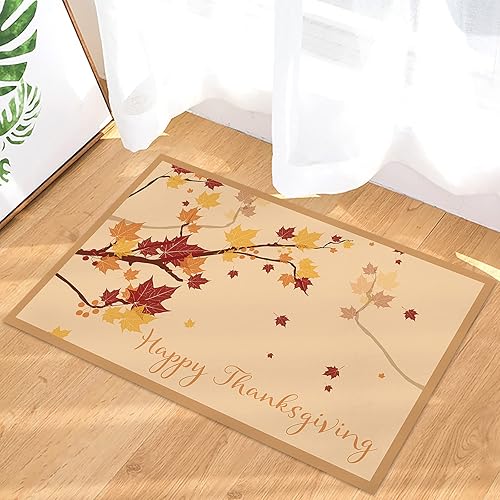 Happy Thanksgiving Indoor Beth Mat, Entrance Floor Mat Rubber Backing Anti-Slip Beth Mat Machine Washable Door Rugs for Bathroom Kitchen Decor