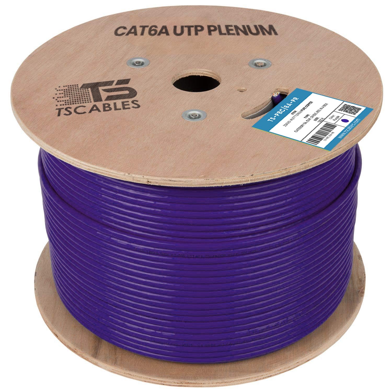 TSCables | Cat6A Plenum (CMP) 1000ft, 750Mhz, PoE++ (4PPoE) | 100% Solid Bare Copper | 23AWG Unshielded Twisted Pairs (UTP), Available in 7 Colors for Easy Identification (Blue, 1000ft)