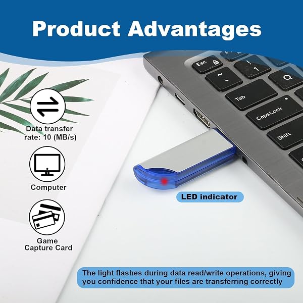 64GB FAT32 USB 2.0 Flash Drive, USB Memory Stick with Protective Cap & Keyring, Pen Drive for Game Capture Card/Cassette Player/PC/Laptop, External Photo/Video/Data Backup with LED Indicator (White) - 4