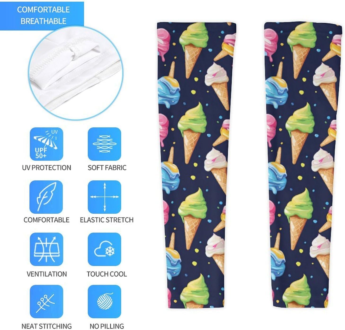Ice Cream Arm Sleeves Sun Protection Sleeves Sports Cooling Arm Compression Sleeve for Men Women