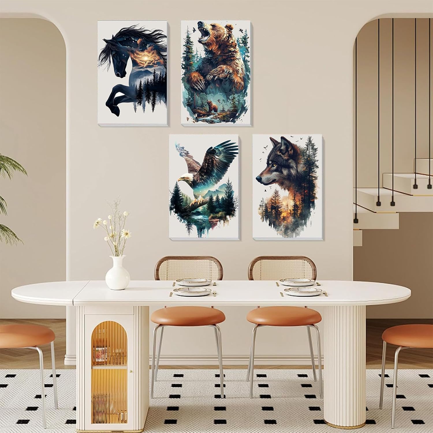 4 Pack framed Paint by Numbers Kit for Adults Beginners-Animals Adult Paint by Number Kits on Canvas framed, Forest Animals Acrylic Oil Painting Kits for Adults for Gift Home Decor(8x12inch)