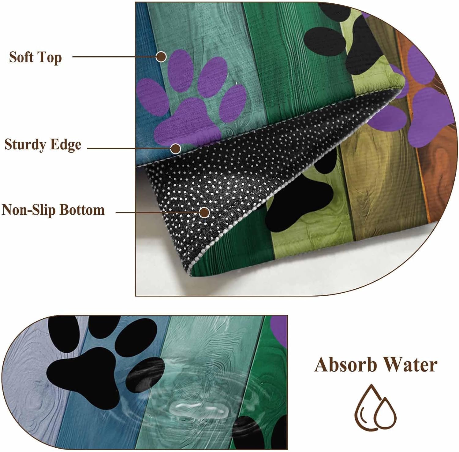 Colorful Dog Large Area Rugs 5x8 ft Paw Prints on The Board Washable Rug Non Slip Indoor Carpet Absorbent Floor Mat for Living Room Bedroom Dining Room