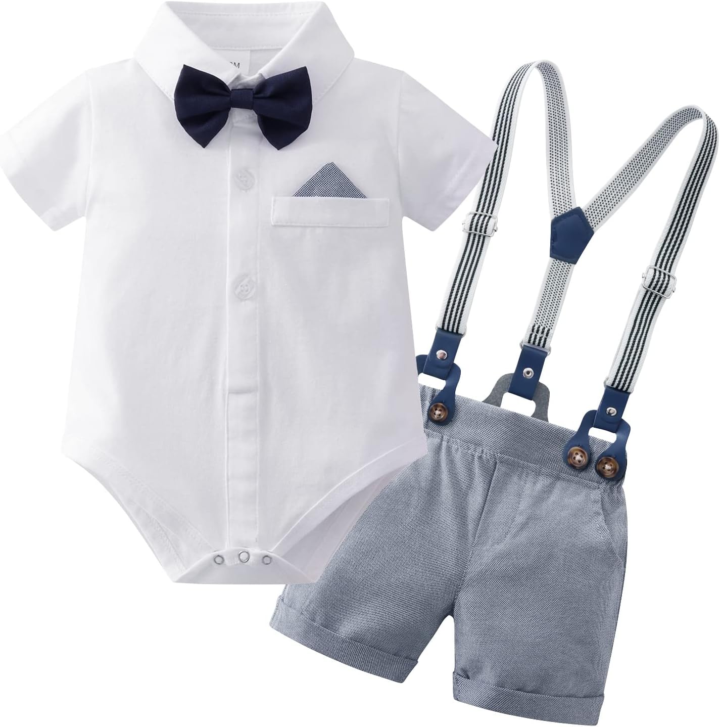 YUEMION Infant Baby Boy Clothes Gentleman Outfits Suits Summer Short Sleeve Bowtie Bodysuit Shirts + Suspender Shorts(0-24M)