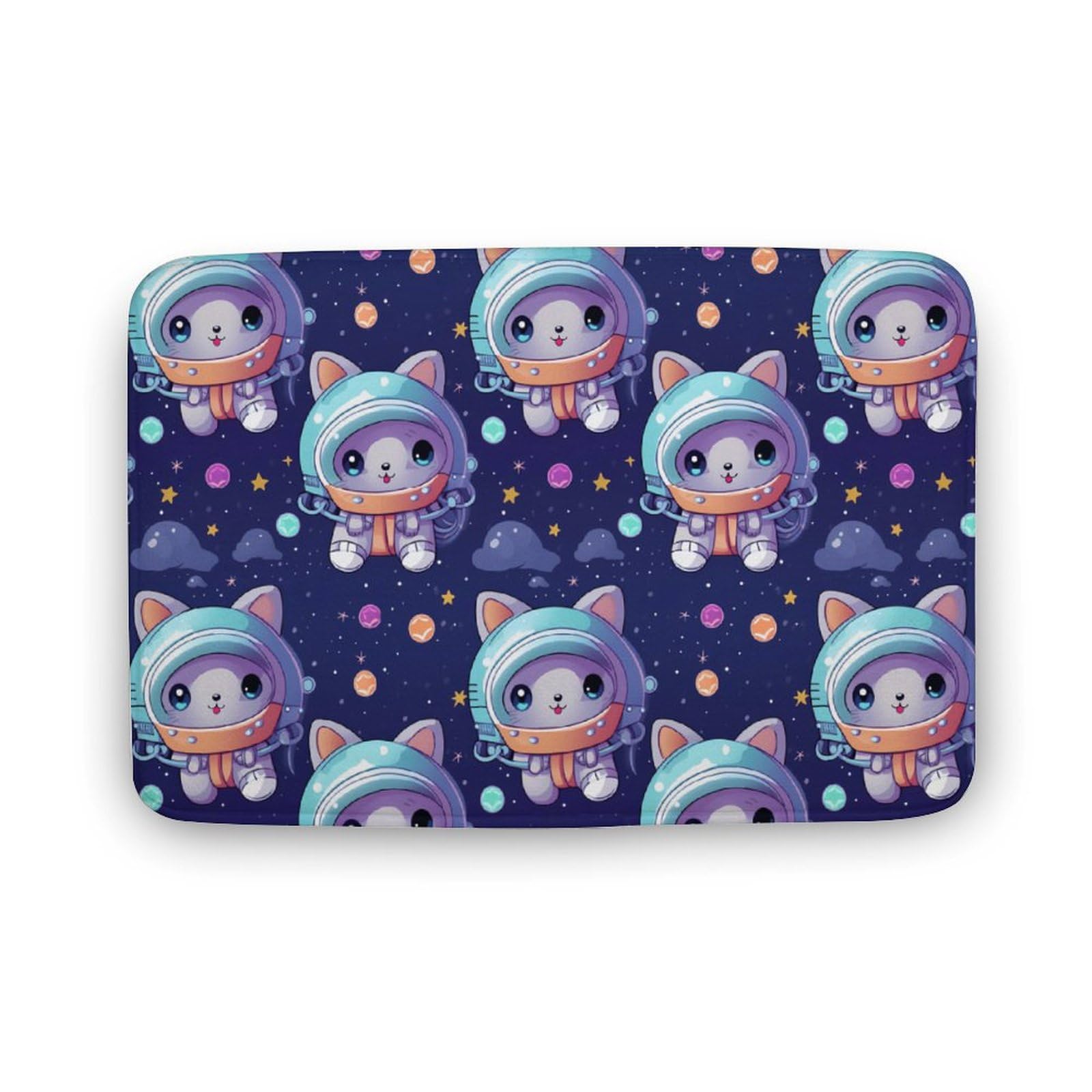 Animal Cat Universe Space Planet Coral Velvet Rugs Non-Slip Bathroom Rugs Soft Kitchen Rug Floor Carpet for Home Decor 19.7