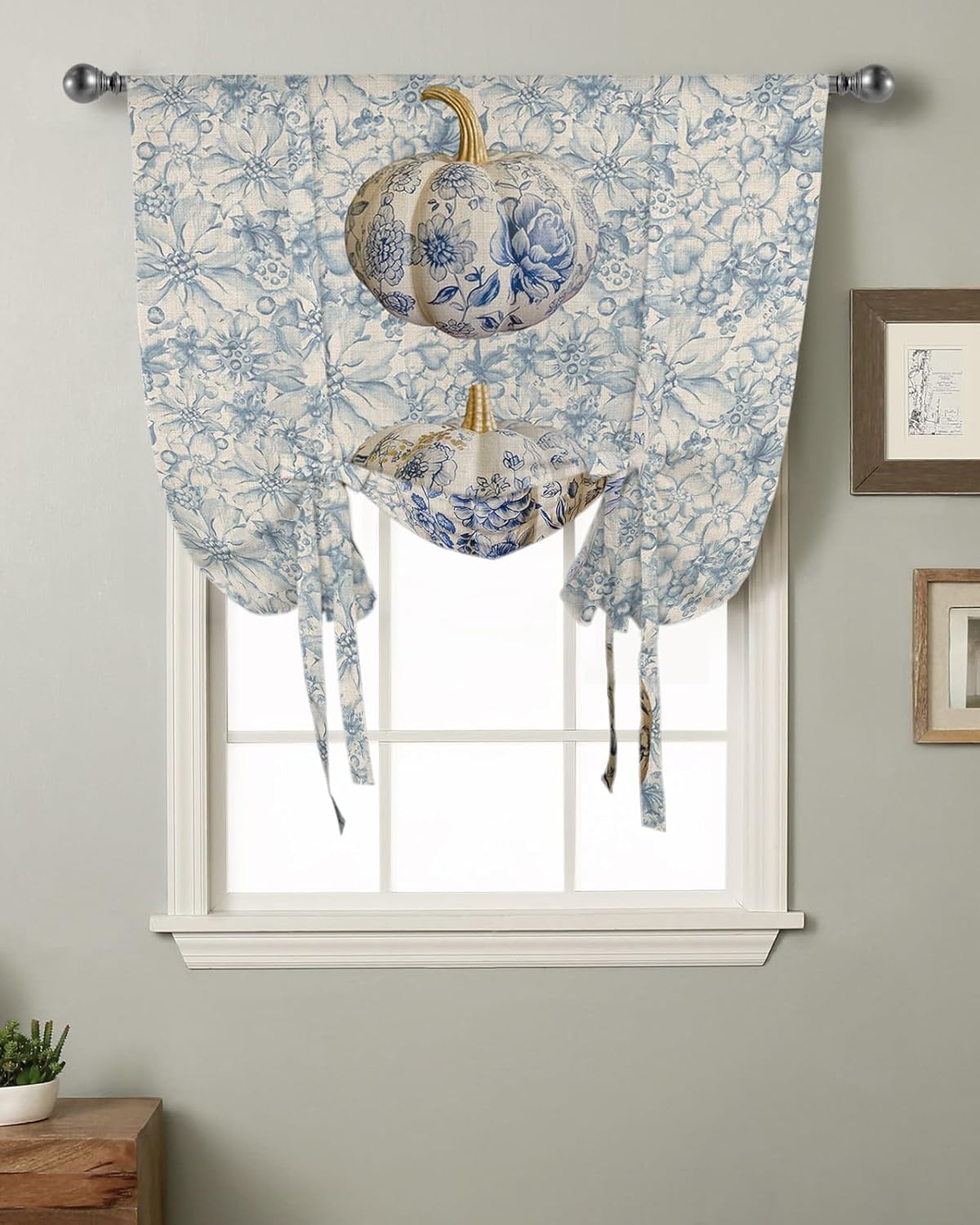 Ornate Pumpkins Tie Up Window Shade Curtain Thanksgiving Floral Pumpkin Kitchen Adjustable Balloon Curtains Shades Drape 46x63In for Living Room/Bedroom/Cafe Windows Gold Flower