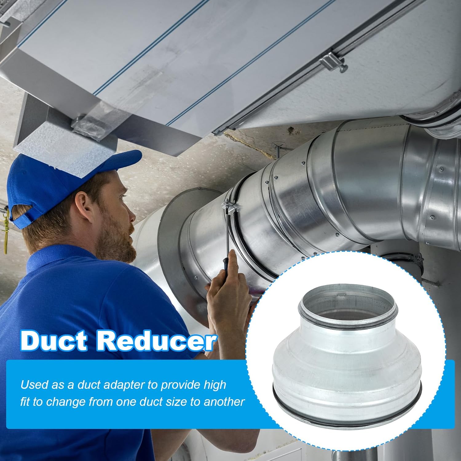 PATIKIL 8 Inch to 5 Inch Duct Reducer, 2 Pcs Galvanized Steel Round Air Duct Reducer Pipe Increaser Adapter Connector Fitting Coupling with Rubber Gasket for HVAC, Ventilation Systems