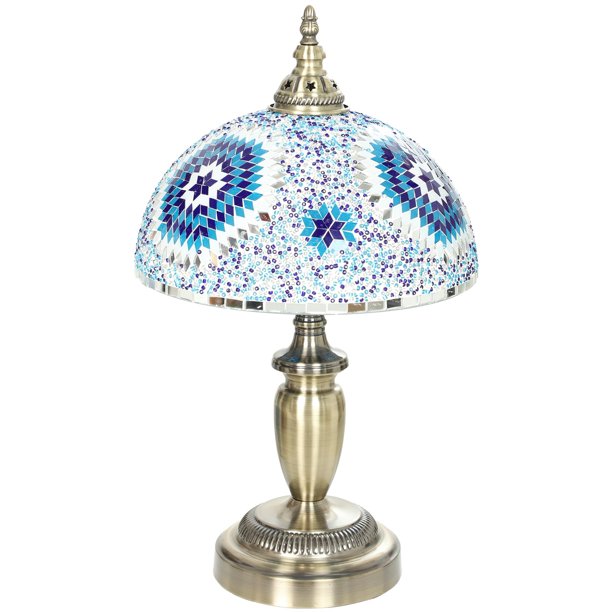 HOMCOM 30cm Tiffany Lamp with Button Switch and Metal Base | Stained Glass Bedside Table Lamp, for Bedroom, Study and Living Room, Blue