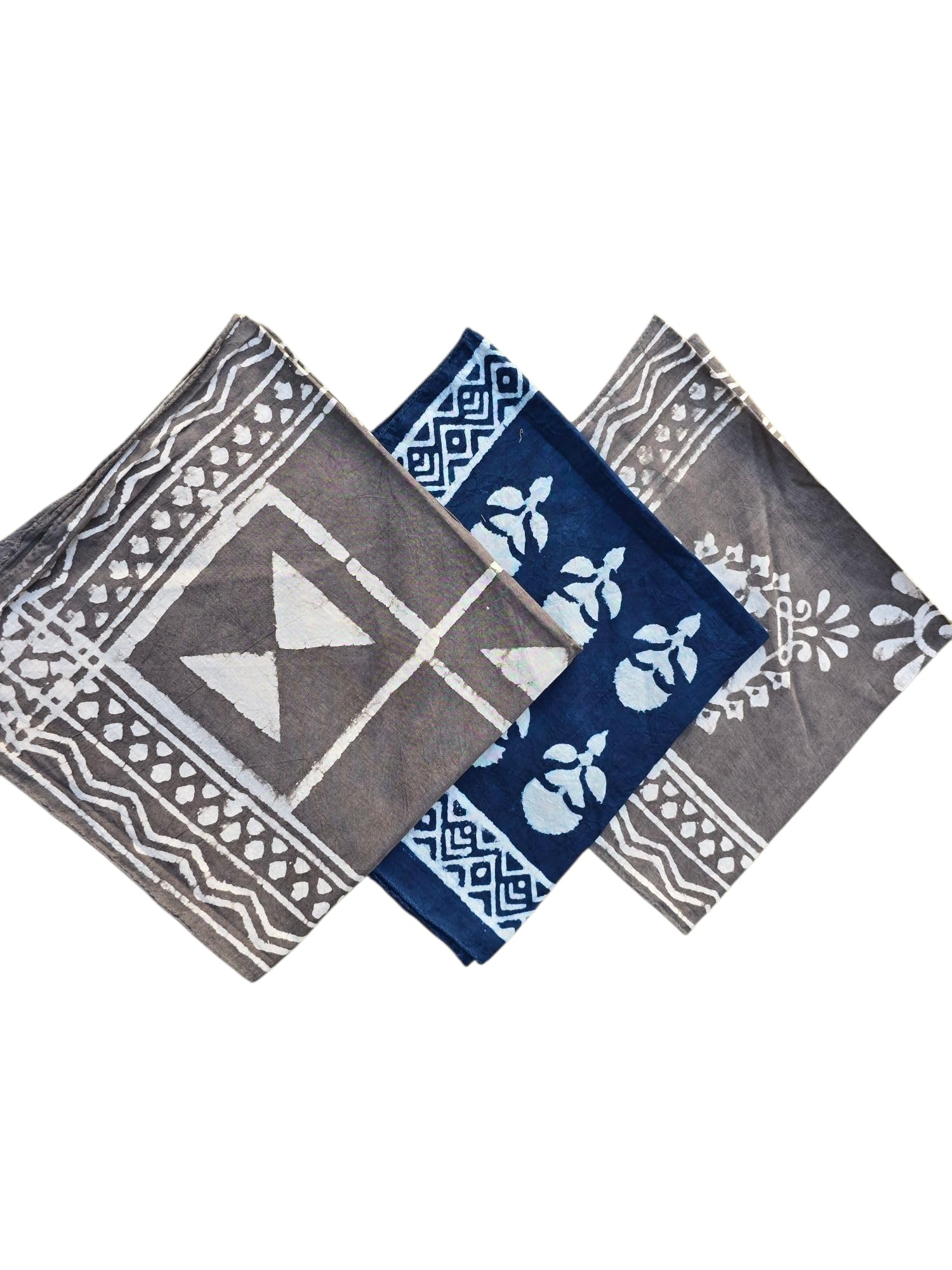 BLOCKYARTZ Cotton Bandana Head Wrap and Neck Scarf, Hand Block Printed, 21 x 21 inches, Navy Blue and Gray