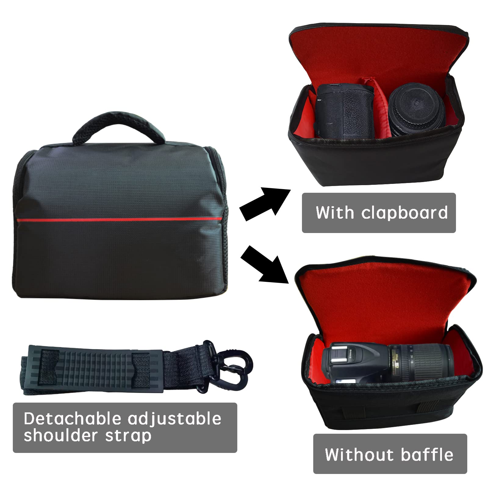 Borsa Fotocamera Slr 26 x 19 x 14 cm Borsa Fotografica Reflex Borsa Videocamera Impermeabile Antiurto Compatta con Tracolla Regolabile per DSLR Camera, Nero