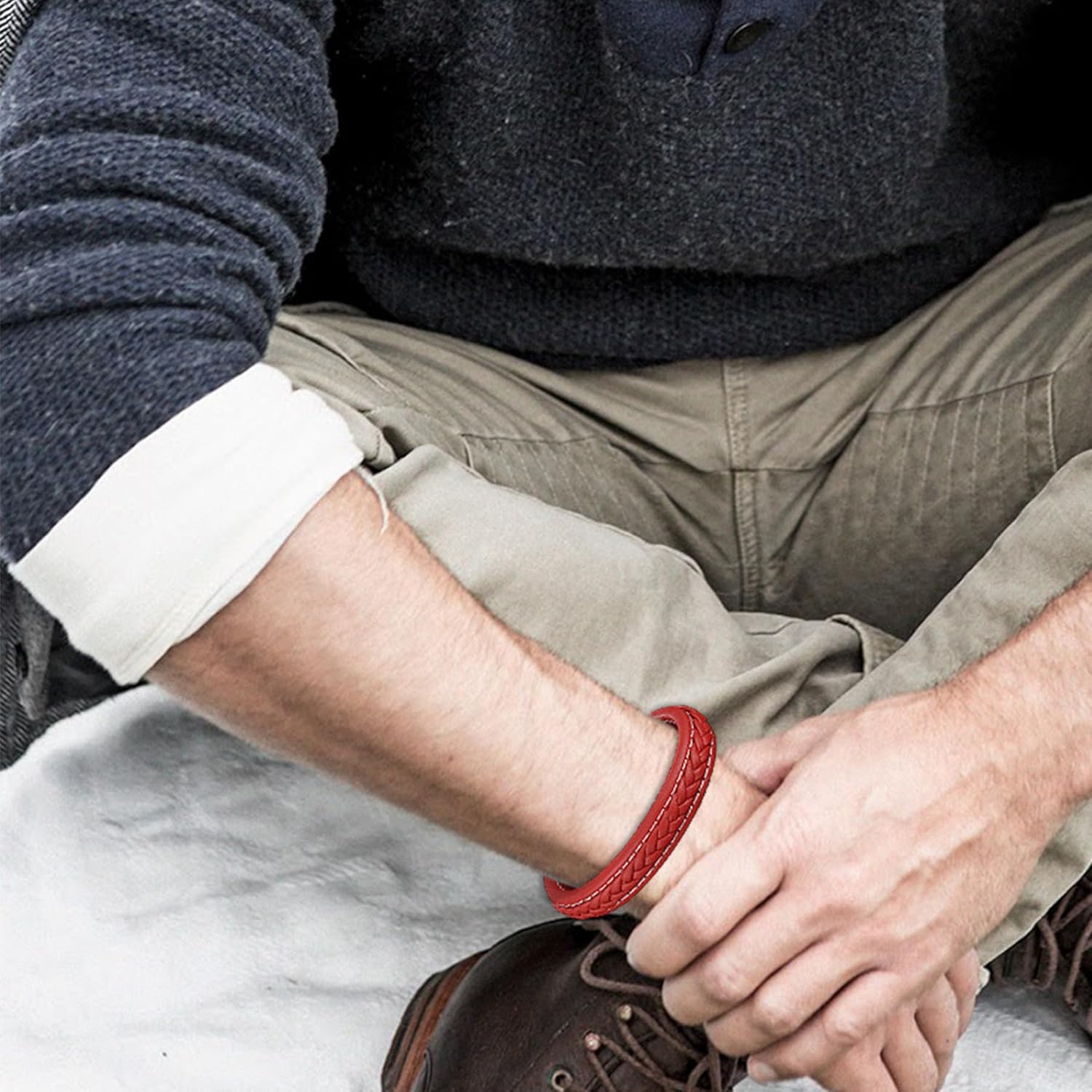 Mens Multi-Layer Leather Bracelet, Classic Bracelet for Men with Stainless Clasp - Image 2