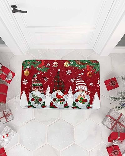 Vista 660 de Tapete de Feliz Navidad, tapete antideslizante para puerta delantera, baño, cocina, dormitorio, patio, entrada, 16 x 24 pulgadas, rojo, negro y verde