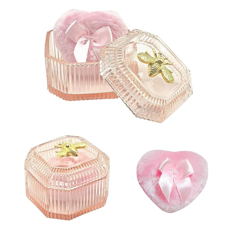 Pote de vidro para puff de pó WHSLILR com puff rosa reutilizável, GRB015-Pink