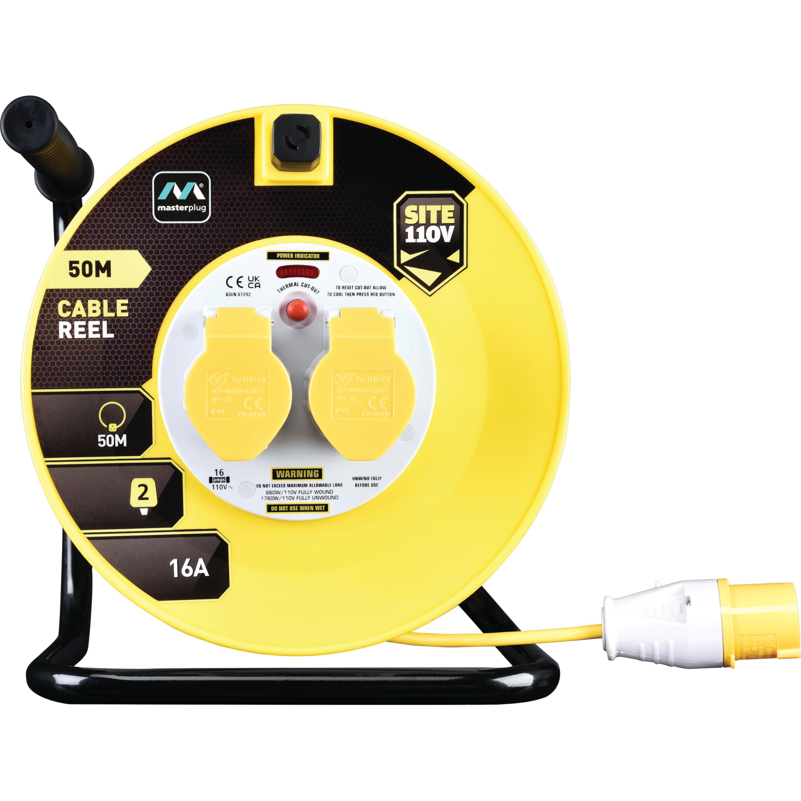 Masterplug 110 Volt Cable Reel 50m 16a yellow