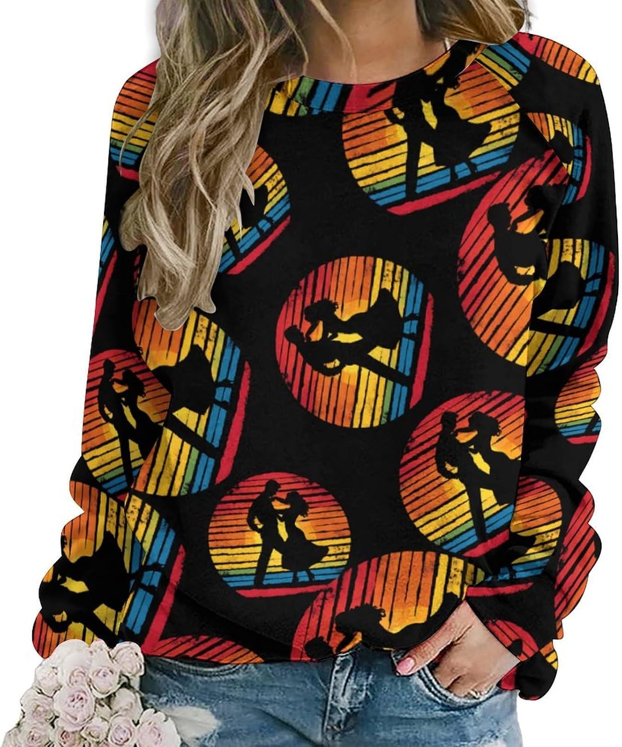 Salsa Dancing Dancer Vintage Womens Raglan Shirt Long Sleeve Sweatshirts Round Neck Sweater Pullover Casual Tops