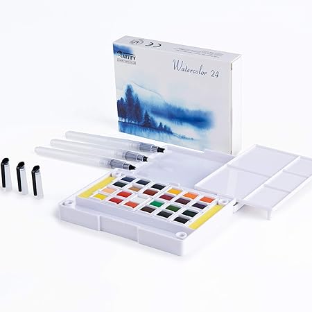 Amazon Co Jp Artify ２４色 水彩 絵の具 セット ブラシ付 マンガ イラスト スケッチ用 ホーム キッチン