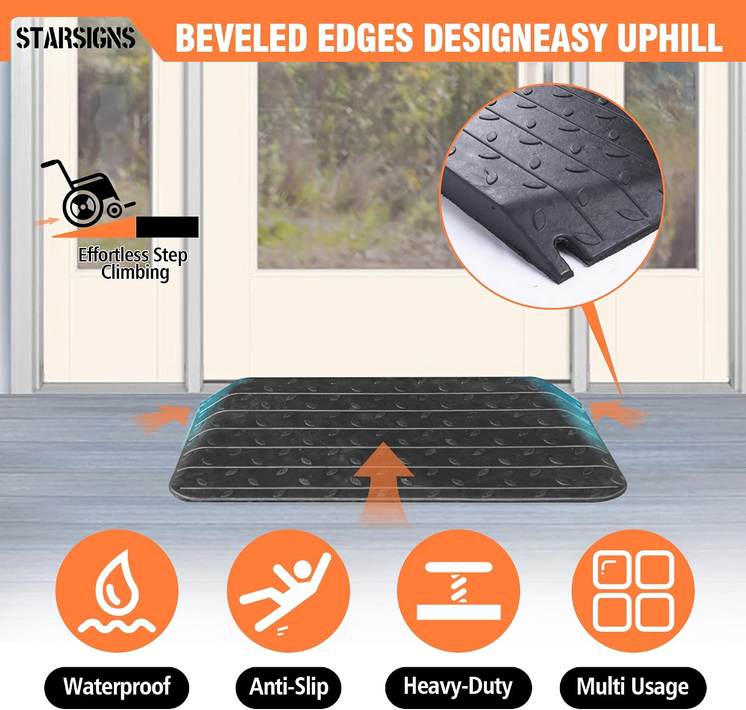 STARSIGNS 3 Inch Rise Rubber Threshold Ramp for Wheelchairs – Heavy-Duty Non-Slip Wheelchair Ramp for Home Doorways to 5500 lbs for Home Doorways Scooters Strollers (3.0" Rise)