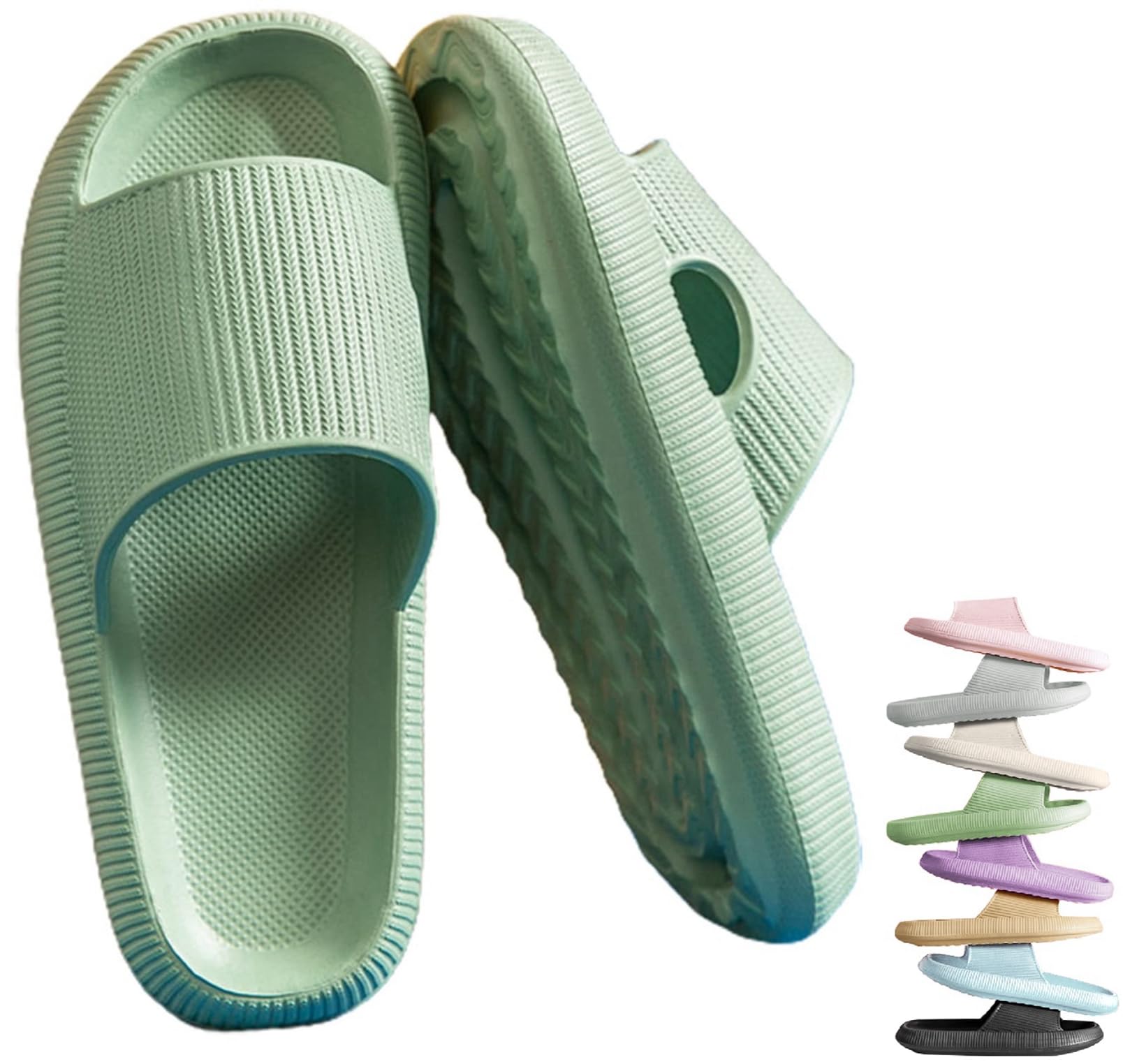 VEXITO Wolken Badelatschen Damen Orthoslipper Original Cloud Slippers Hausschuhe Wolkenschuhe Schuhe Sommer Herren Wolken Schlappen Cozy Slides Pantoletten Weich Grün Gr. 38-39