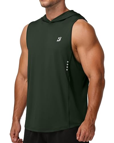 Roadbox Mens Workout Sleeveless Hoodie, Quick Dry Athletic Hooded Tank