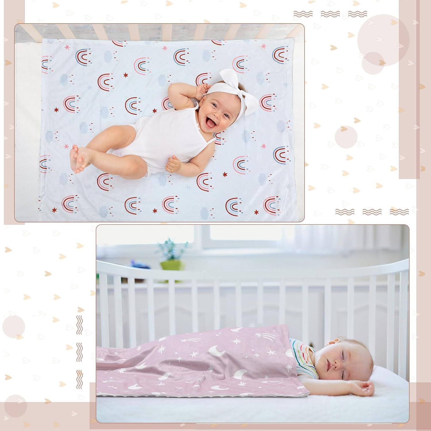 Tiamon 4 Pack Boho Rainbow Baby Blankets for Girl Boy Newborn Unisex Baby Quilts Boho Toddler Blanket Double Layer Dot Back 30 x 40 in Soft Gender Neutral Shower Gift Nursery Stroller