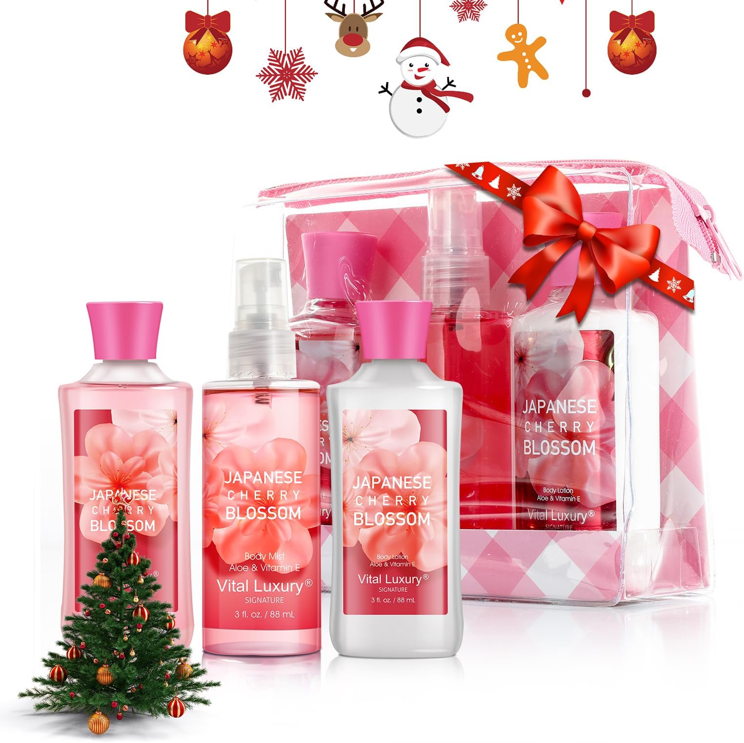 Bath & Body Care Travel Set - Home Spa Set with Body Lotion, Shower Gel and Fragrance Mist, Personal Body Care Travel Set for Birthday Christmas New Year Gifts(Japanese Cherry Blossom)