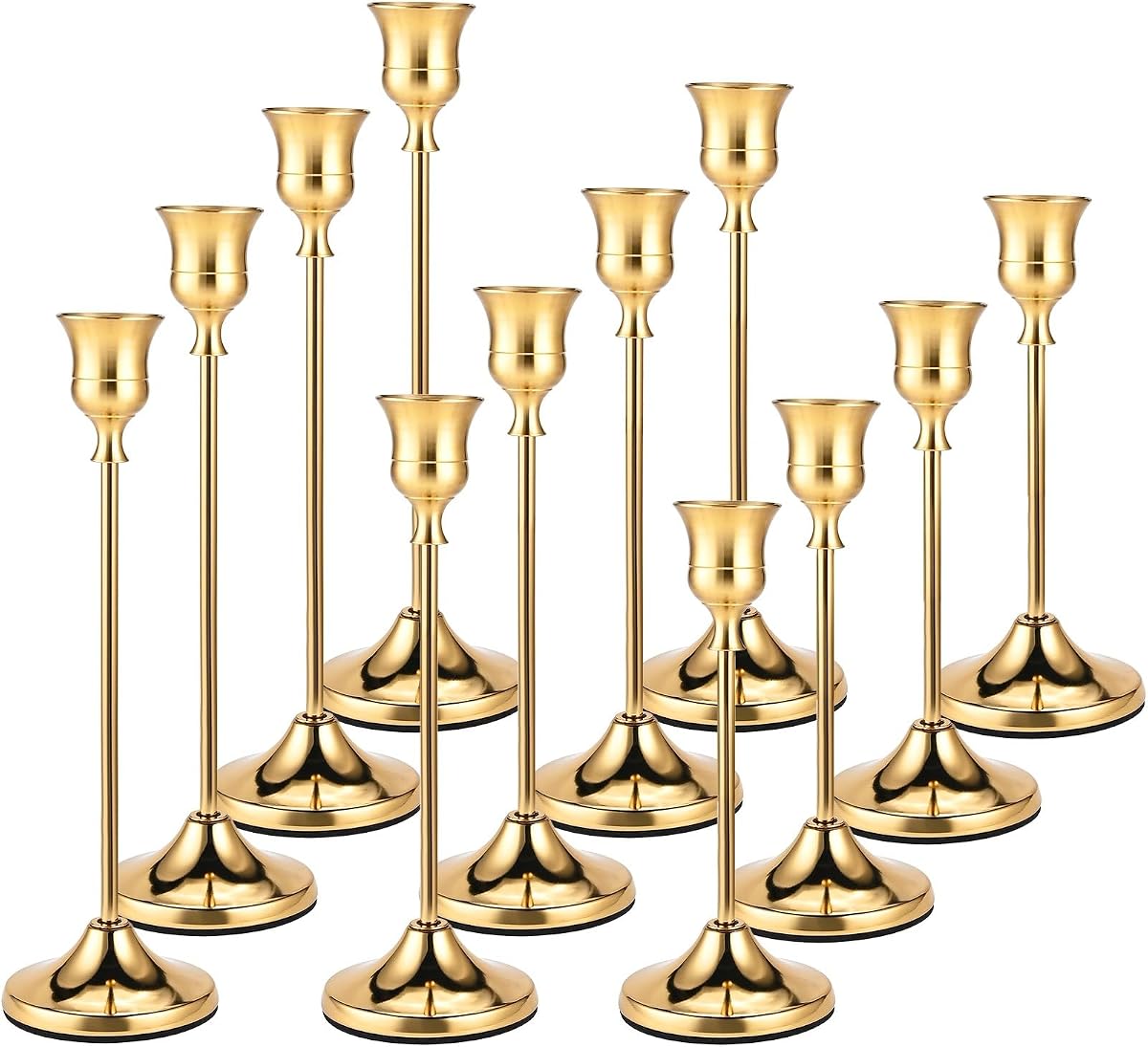 Cieex Gold Candle Holders 4 Sets - 12 Pack Candlesticks Holder in 3 Heights | Vintage Gold Candlesticks Holders, Brass Candle Sticks Holders Decor for Wedding Christmas, Fits 0.87’’dia. Taper Candles