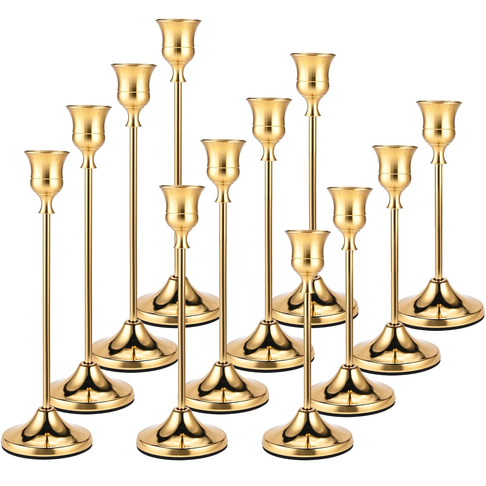 Photo 1 of Brass Gold Candle Holders Set of 12, Metal Taper Candlestick Holders in 3 Heights - Vintage Candle Stick Holder Brass Decor - Candle Holder Centerpieces for Wedding Table Home Christmas Decoration