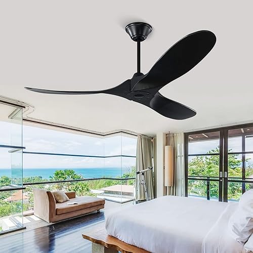 Miniatura 8 de Ventilador de techo moderno negro con luces, ventiladores de techo de exterior de 52 pulgadas para patio, ventilador de techo de madera de flujo de