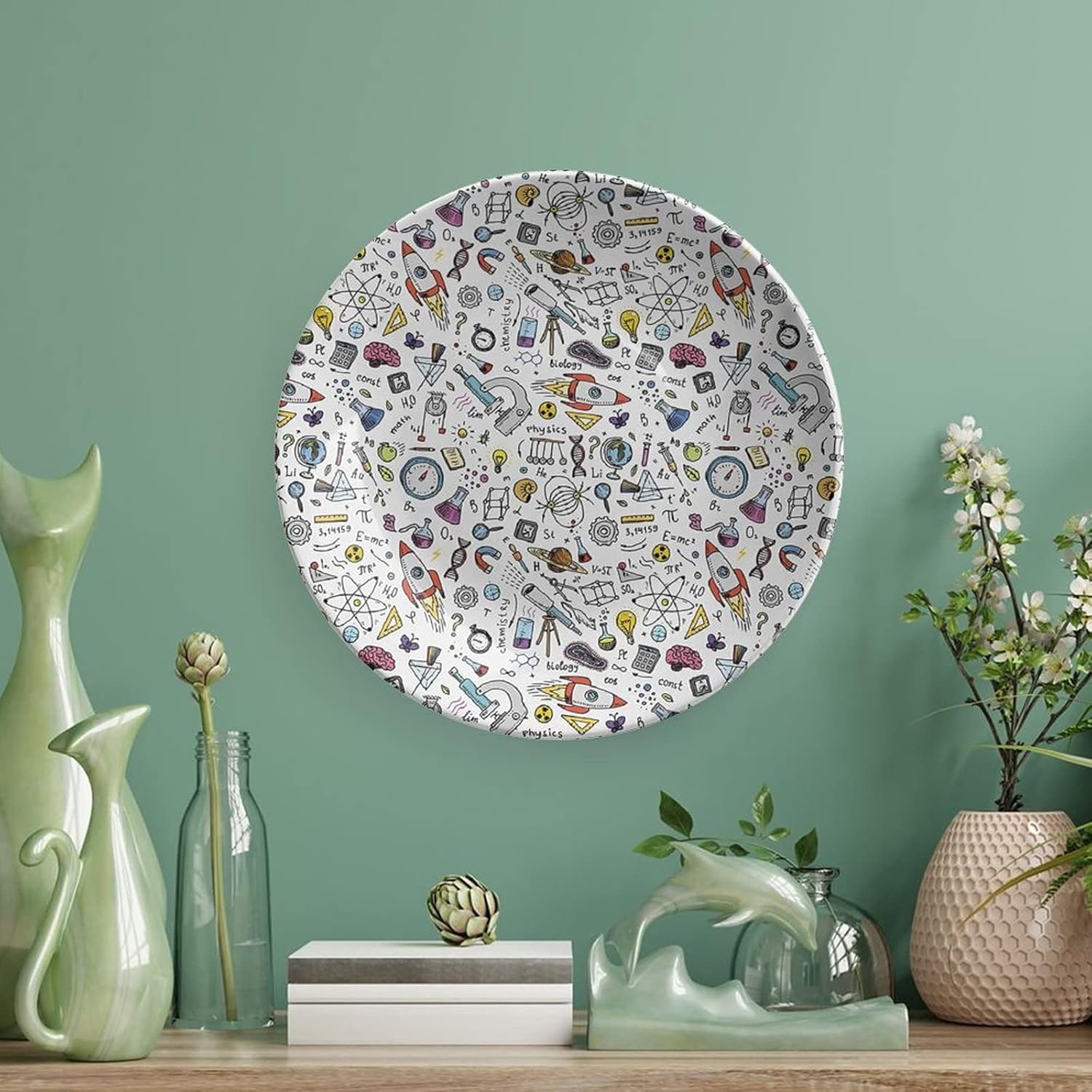 XISUNYA 7 Inch Decorative Plate, Educational Porcelain Plate, Formulas Laboratory Elements Physics Mathematics Print Ceramic Wall Hanging Decor Accessory for Dining Table Tabletop Home Decor