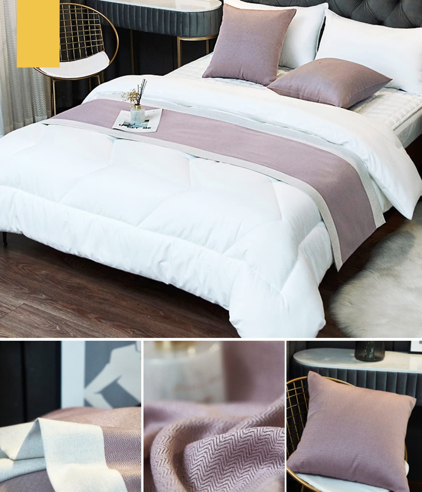 Lila Luxus Bettläufer Schal - 50 x 180 cm - Home Hotel Decor - Queen King Bettwäsche Überwurf Decke - Ideal für Schlafzimmer Dekor - Elegante und Weiche Materialien