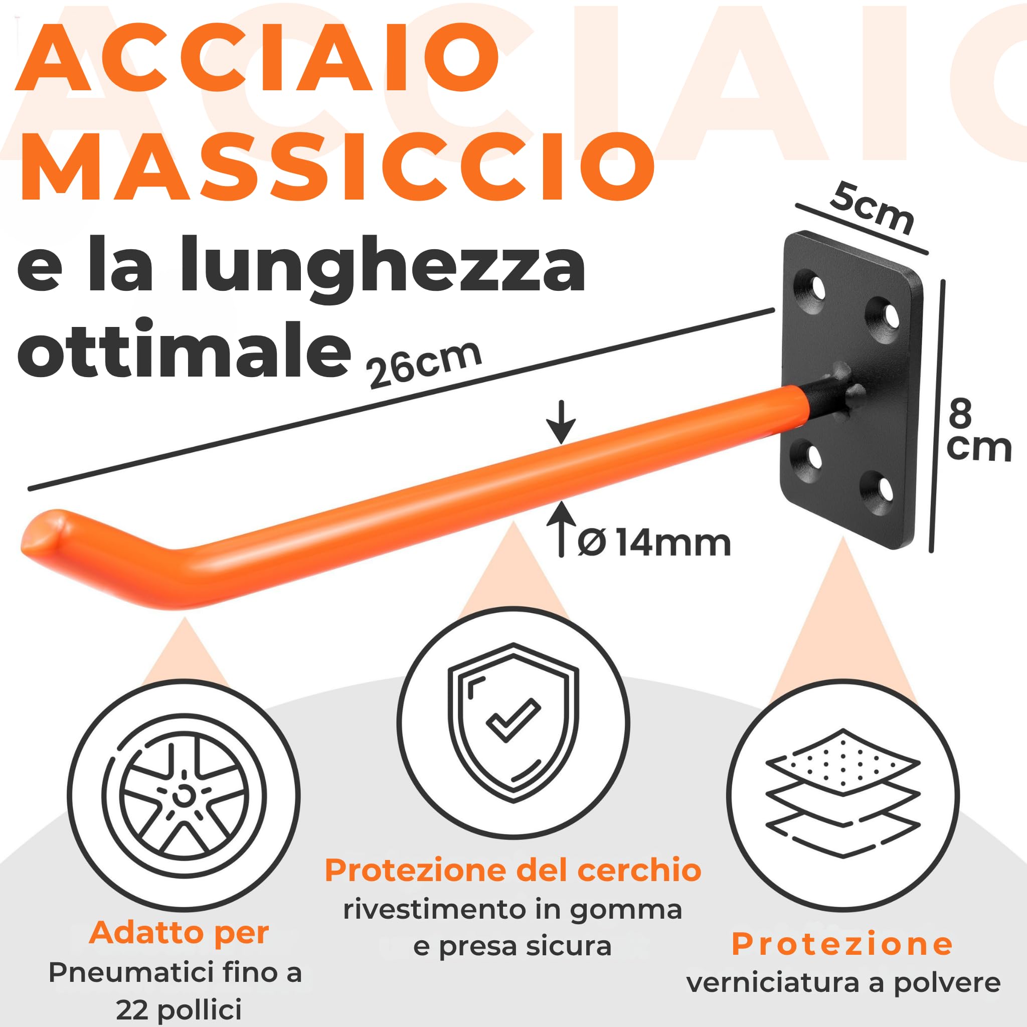 JK Trade® Set da 4 Supporti da parete per pneumatici per cerchioni auto incl. set di viti e tasselli, ganci a parete per pneumatici da avvitare per pneumatici auto, attrezzi da giardino, cerchioni in
