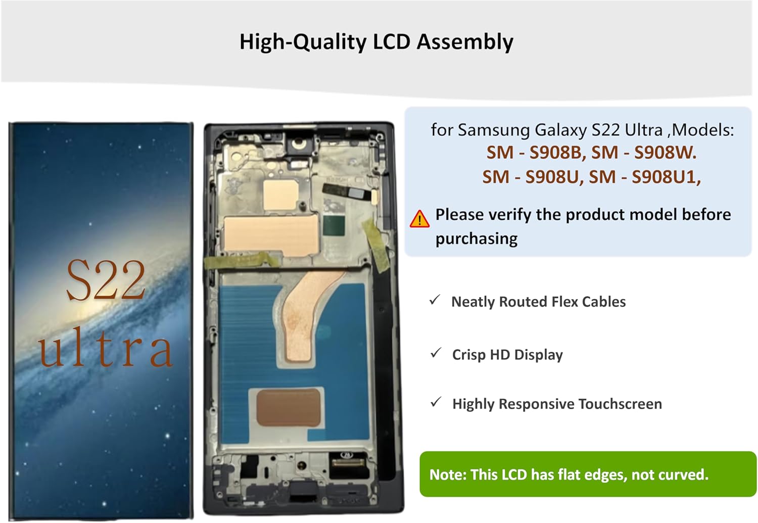 S22 Ultra Screen Replacement for Samsung Galaxy S22 Ultra 5G (SM-S908 Series) -S22 Ultra LCD Display Touch Digitizer Assembly with Frame, No Built-in Fingerprint Sensor (Black)