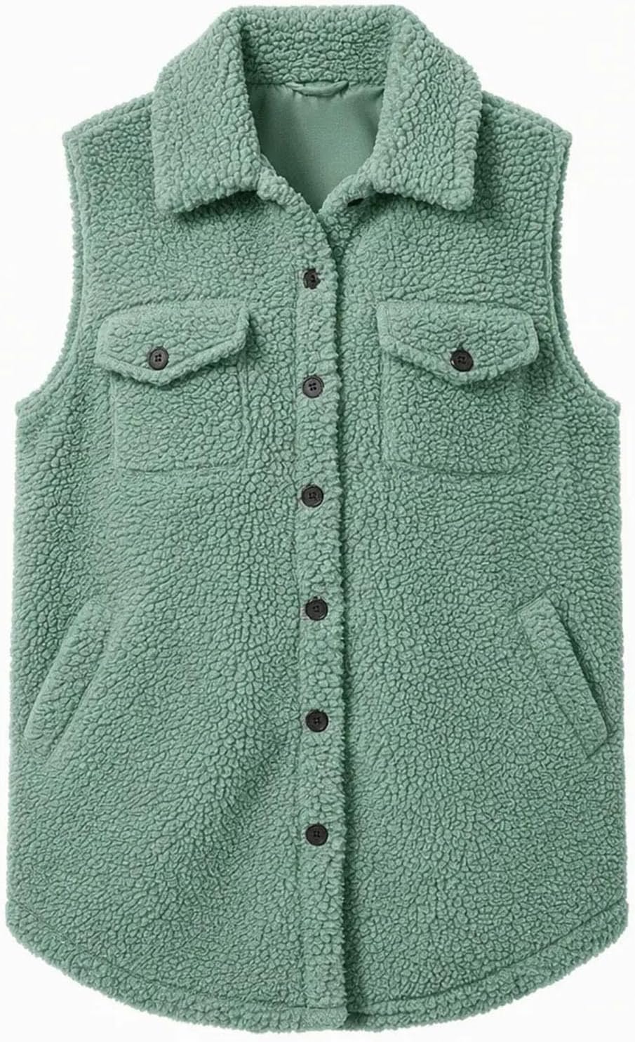 Women's Fleece Vest Button Front Collared Casual Sleeveless Gilet