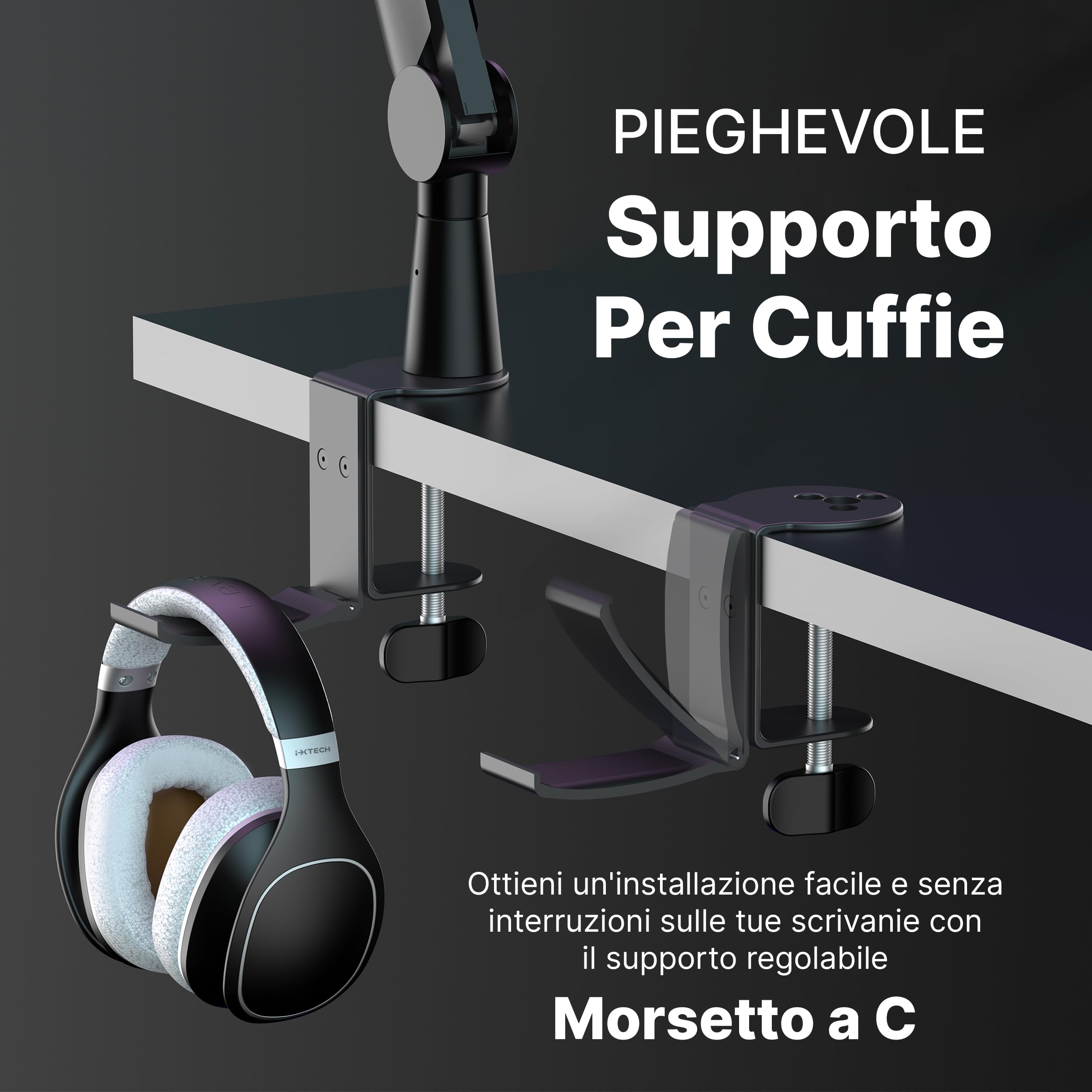 IXTECH Braccio per microfono girevole a 360° Braccio per microfono con supporto da scrivania completamente regolabile per podcast video radio registrazione in studio robusto e universale VALIANT Pro